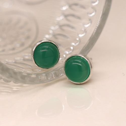 Sterling Silver Green Onyx Cab Stud Earrings by Peace of Mind